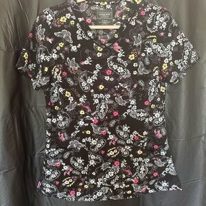 Cherokee Women's Short Sleeve Floral Top - Black Multi